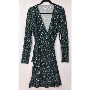 Lark & Ro Womens XL Navy Blue Floral Long Sleeve Wrap Dress Knee Length NWT
